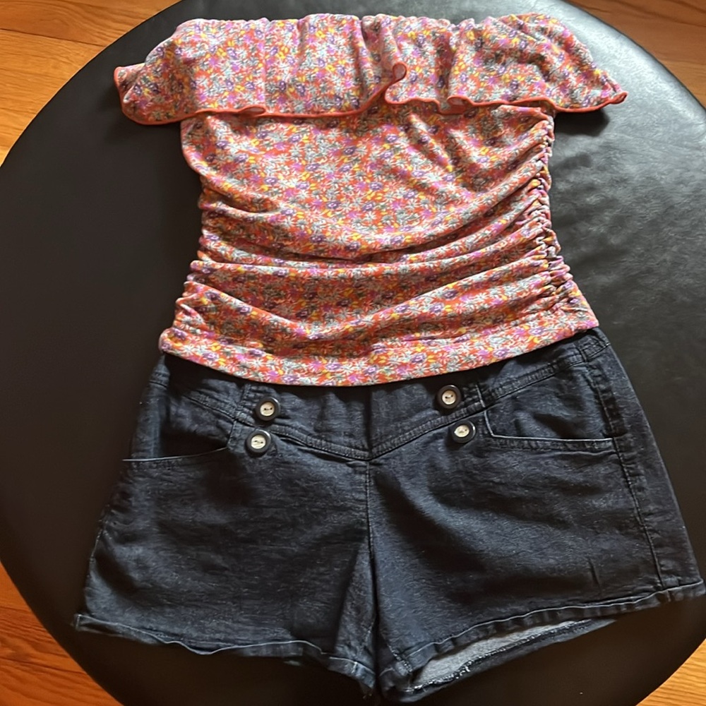 Jolt Strapless Romper w/Ruffle/Ruched Top